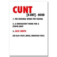 Personalised Cunt Definition Card
